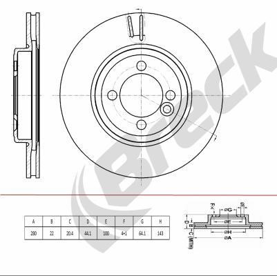 Breck BR 438 VH100 Диск гальмівний передній вентильований BR438VH100: Купити у Польщі - Добра ціна на 2407.PL!