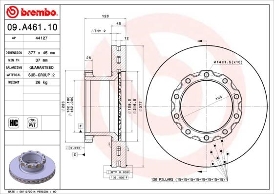 AP (Brembo) 44127 Диск гальмівний 44127: Приваблива ціна - Купити у Польщі на 2407.PL!