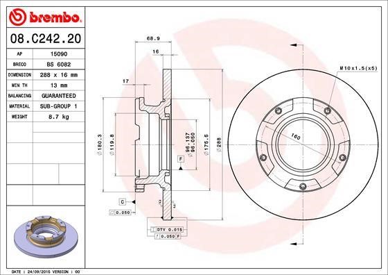 AP (Brembo) 15090 Brake disc 15090: Buy near me in Poland at 2407.PL - Good price!