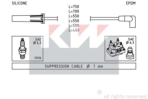 KW 360343 Ignition cable kit 360343: Buy near me in Poland at 2407.PL - Good price!
