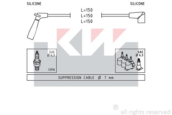 KW 358007 Ignition cable kit 358007: Buy near me in Poland at 2407.PL - Good price!