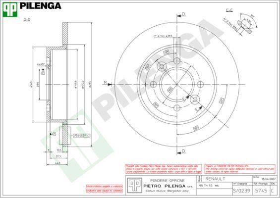Pilenga 5745 Rear brake disc, non-ventilated 5745: Buy near me in Poland at 2407.PL - Good price!