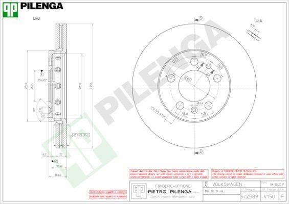 Pilenga V150 Тормозной диск передний вентилируемый V150: Отличная цена - Купить в Польше на 2407.PL!