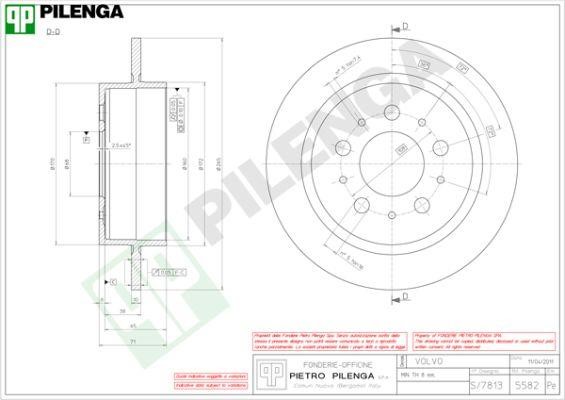 Pilenga 5582 Rear brake disc, non-ventilated 5582: Buy near me in Poland at 2407.PL - Good price!