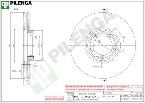 Pilenga V250 Front brake disc ventilated V250: Buy near me in Poland at 2407.PL - Good price!