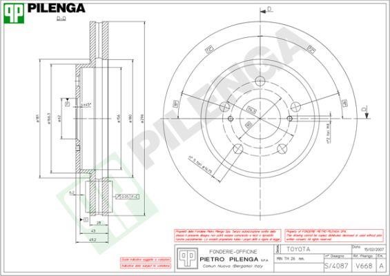 Pilenga V668 Innenbelüftete Bremsscheibe vorne V668: Kaufen Sie zu einem guten Preis in Polen bei 2407.PL!