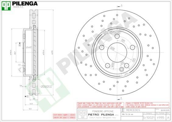 Pilenga V995 Тормозной диск передний вентилируемый V995: Отличная цена - Купить в Польше на 2407.PL!