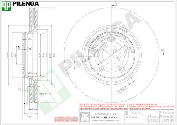 Pilenga V395 Front brake disc ventilated V395: Buy near me in Poland at 2407.PL - Good price!