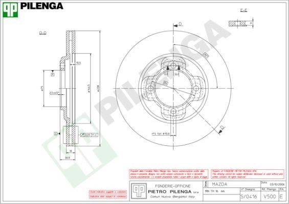 Pilenga V500 Тормозной диск передний вентилируемый V500: Отличная цена - Купить в Польше на 2407.PL!