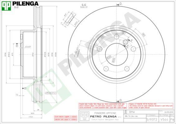 Pilenga V544 Тормозной диск передний вентилируемый V544: Отличная цена - Купить в Польше на 2407.PL!