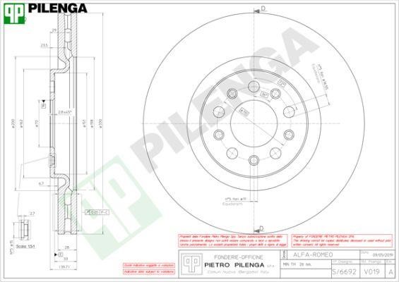 Pilenga V019 Front brake disc ventilated V019: Buy near me in Poland at 2407.PL - Good price!