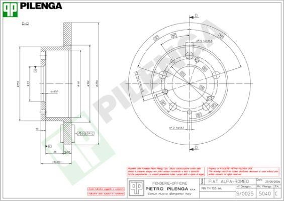Pilenga 5040 Тормозной диск передний невентилируемый 5040: Отличная цена - Купить в Польше на 2407.PL!