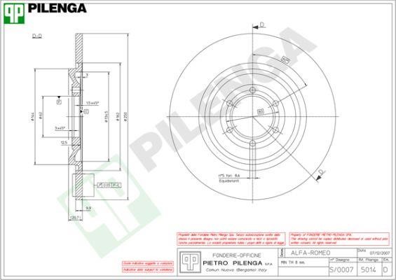Pilenga 5014 Rear brake disc, non-ventilated 5014: Buy near me in Poland at 2407.PL - Good price!