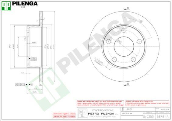 Pilenga 5878 Rear brake disc, non-ventilated 5878: Buy near me in Poland at 2407.PL - Good price!