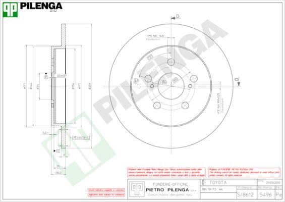 Pilenga 5496 Rear brake disc, non-ventilated 5496: Buy near me in Poland at 2407.PL - Good price!