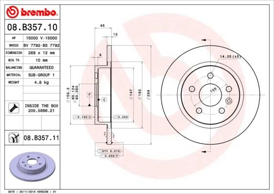 Breco BV 7792 Rear brake disc, non-ventilated BV7792: Buy near me in Poland at 2407.PL - Good price!