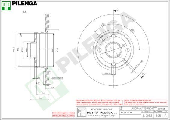 Pilenga 5054 Тормозной диск передний невентилируемый 5054: Отличная цена - Купить в Польше на 2407.PL!