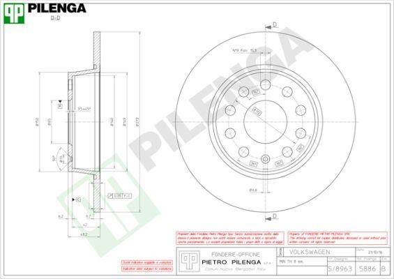 Pilenga 5886 Rear brake disc, non-ventilated 5886: Buy near me in Poland at 2407.PL - Good price!