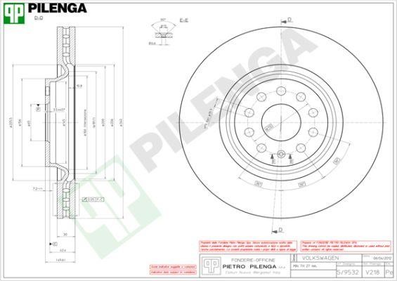 Pilenga V218 Тормозной диск передний вентилируемый V218: Отличная цена - Купить в Польше на 2407.PL!