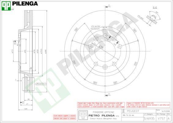 Pilenga V757 Тормозной диск передний вентилируемый V757: Отличная цена - Купить в Польше на 2407.PL!