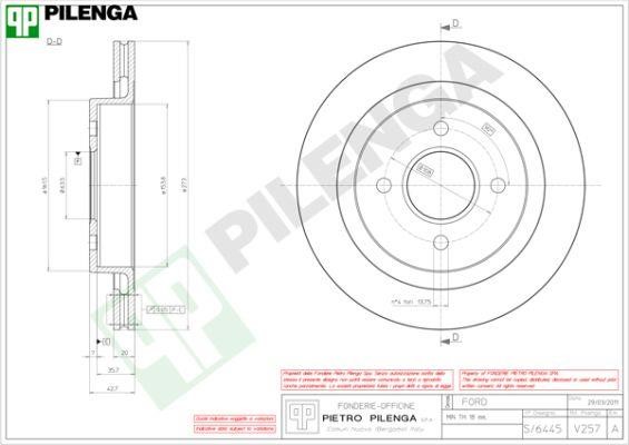 Pilenga V257 Тормозной диск задний вентилируемый V257: Отличная цена - Купить в Польше на 2407.PL!