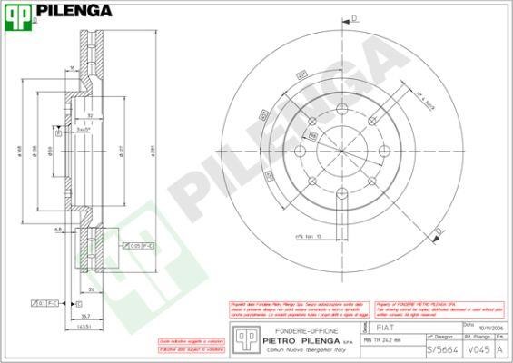 Pilenga V045 Тормозной диск передний вентилируемый V045: Отличная цена - Купить в Польше на 2407.PL!