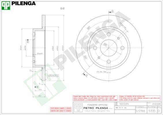 Pilenga 5335 Тормозной диск передний невентилируемый 5335: Купить в Польше - Отличная цена на 2407.PL!