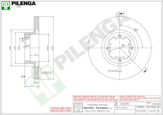 Pilenga V403 Front brake disc ventilated V403: Buy near me in Poland at 2407.PL - Good price!