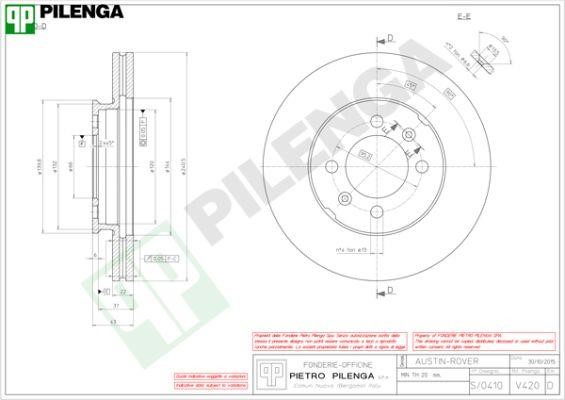 Pilenga V420 Front brake disc ventilated V420: Buy near me in Poland at 2407.PL - Good price!