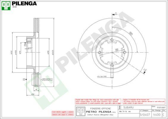 Pilenga V400 Тормозной диск передний вентилируемый V400: Отличная цена - Купить в Польше на 2407.PL!