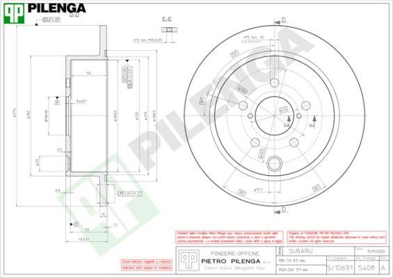Pilenga 5408 Rear brake disc, non-ventilated 5408: Buy near me in Poland at 2407.PL - Good price!