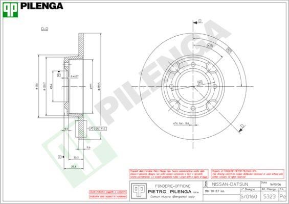 Pilenga 5323 Тормозной диск передний невентилируемый 5323: Отличная цена - Купить в Польше на 2407.PL!