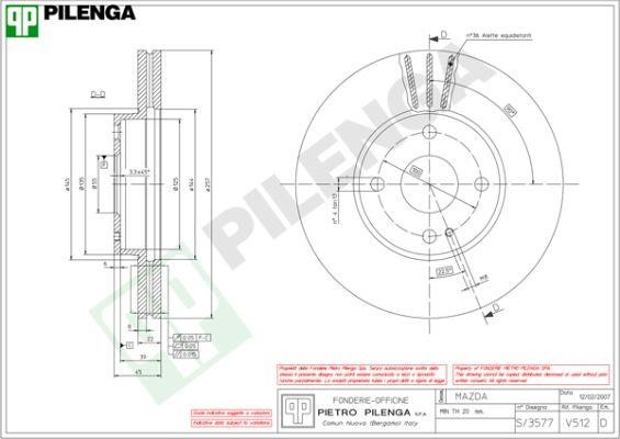 Pilenga V512 Диск гальмівний передній вентильований V512: Приваблива ціна - Купити у Польщі на 2407.PL!