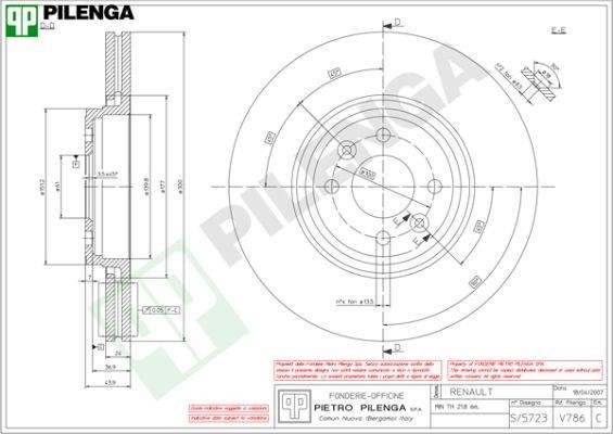 Pilenga V786 Тормозной диск передний вентилируемый V786: Отличная цена - Купить в Польше на 2407.PL!