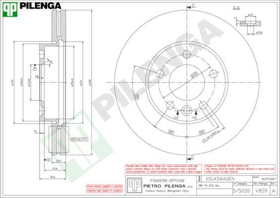 Pilenga V859 Диск гальмівний передній вентильований V859: Приваблива ціна - Купити у Польщі на 2407.PL!