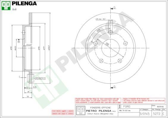 Pilenga 5272 Тормозной диск задний невентилируемый 5272: Отличная цена - Купить в Польше на 2407.PL!