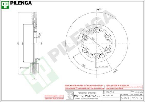 Pilenga V515 Front brake disc ventilated V515: Buy near me in Poland at 2407.PL - Good price!