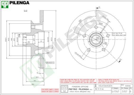Pilenga 5157 Тормозной диск передний невентилируемый 5157: Отличная цена - Купить в Польше на 2407.PL!
