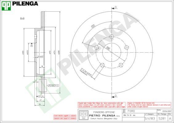 Pilenga 5281 Тормозной диск задний невентилируемый 5281: Отличная цена - Купить в Польше на 2407.PL!