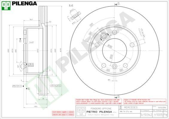 Pilenga V1005 Тормозной диск передний вентилируемый V1005: Отличная цена - Купить в Польше на 2407.PL!