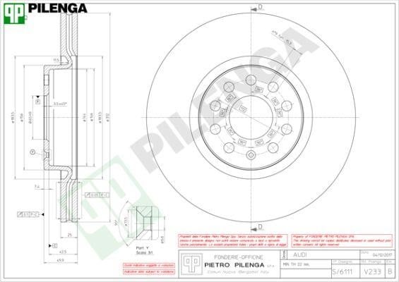 Pilenga V233 Тормозной диск передний вентилируемый V233: Отличная цена - Купить в Польше на 2407.PL!