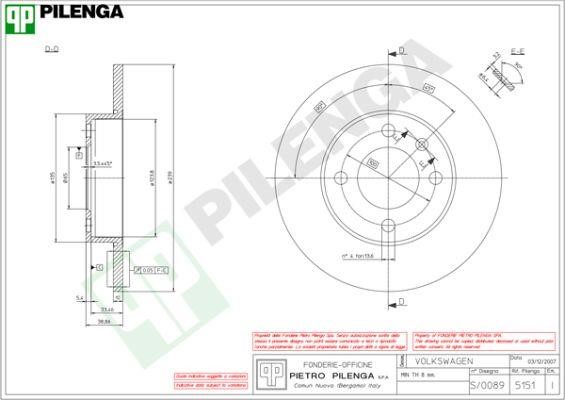 Pilenga 5151 Unventilated front brake disc 5151: Buy near me in Poland at 2407.PL - Good price!