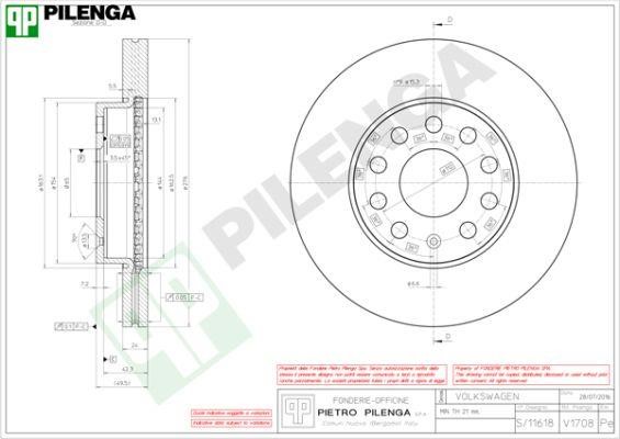 Pilenga V1708 Front brake disc ventilated V1708: Buy near me in Poland at 2407.PL - Good price!