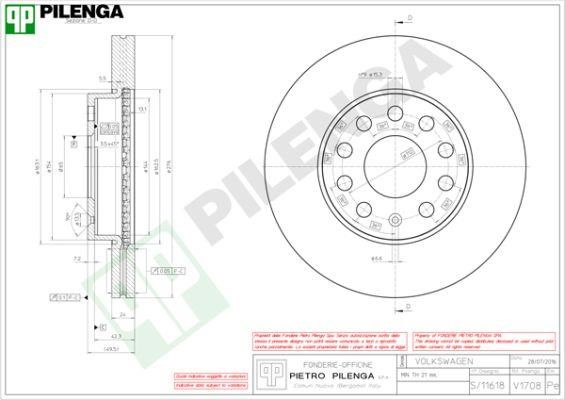 Pilenga V1708 Диск гальмівний передній вентильований V1708: Приваблива ціна - Купити у Польщі на 2407.PL!