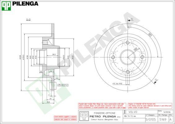 Pilenga 5169 Rear brake disc, non-ventilated 5169: Buy near me in Poland at 2407.PL - Good price!