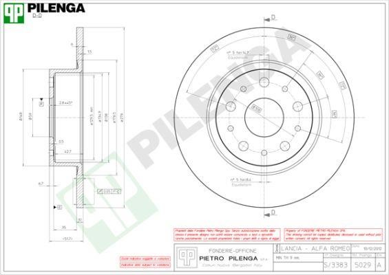 Pilenga 5029 Rear brake disc, non-ventilated 5029: Buy near me in Poland at 2407.PL - Good price!