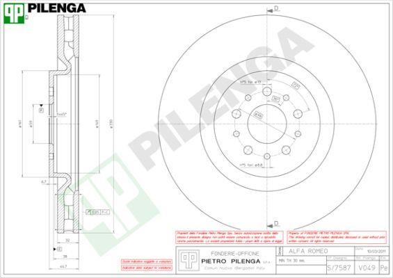 Pilenga V049 Тормозной диск передний вентилируемый V049: Купить в Польше - Отличная цена на 2407.PL!