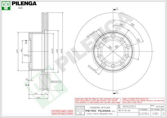Pilenga V181 Тормозной диск передний вентилируемый V181: Отличная цена - Купить в Польше на 2407.PL!