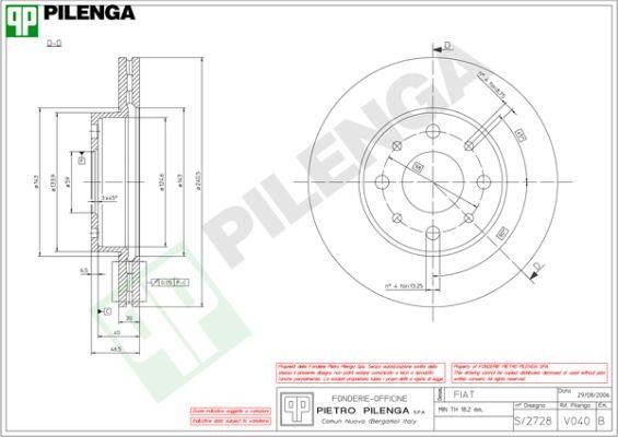 Pilenga V040 Front brake disc ventilated V040: Buy near me in Poland at 2407.PL - Good price!