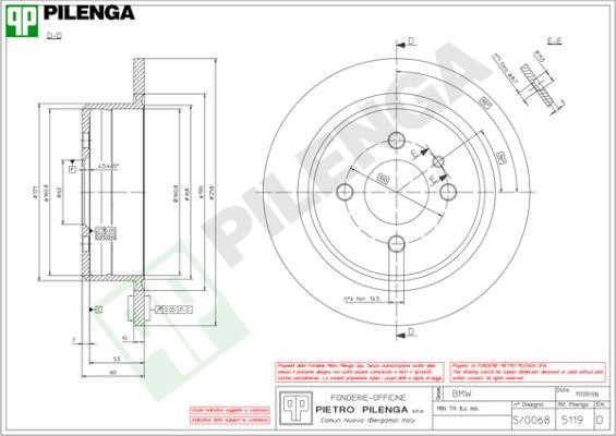 Pilenga 5119 Rear brake disc, non-ventilated 5119: Buy near me in Poland at 2407.PL - Good price!